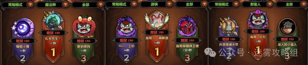 迷雾大陆S6秘境180各职业竞速bd一览